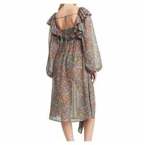 For Love & Lemons Brittany Floral Print Long‑Sleeve Midi Dress Size Medium